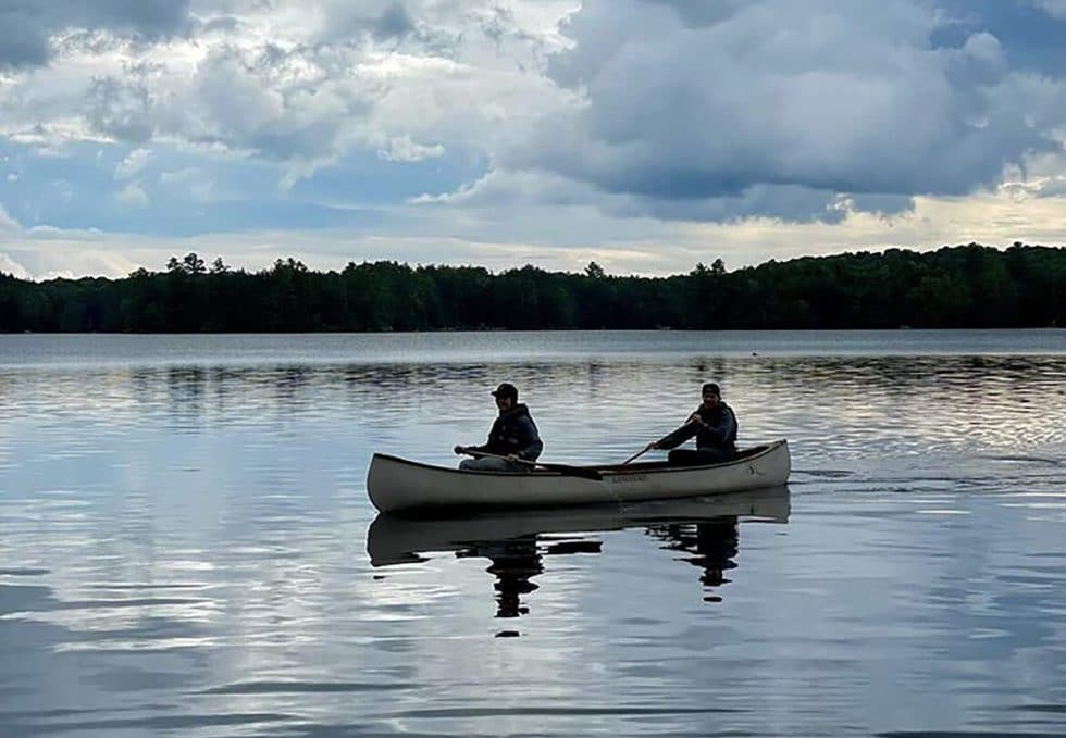 Andrea and Mel in a canoe